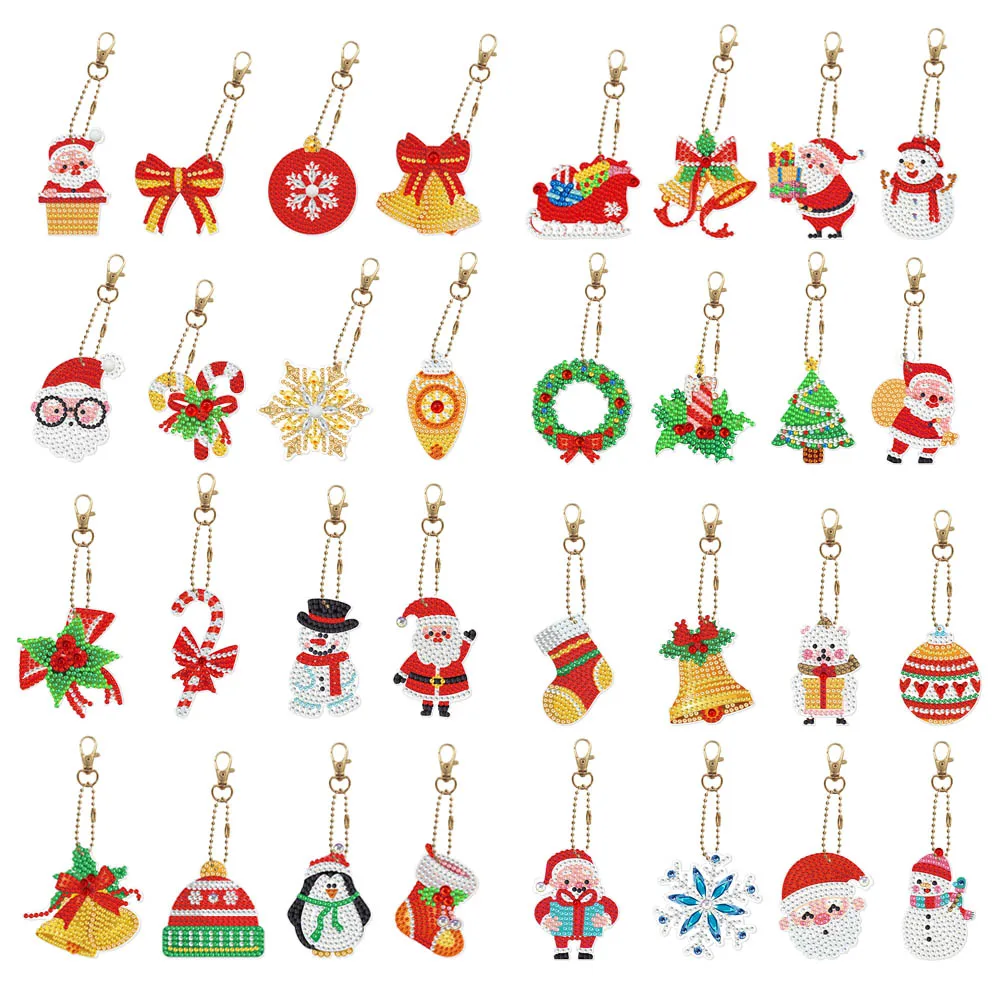 

Diamond Painted Christmas Jewelry Diamond Painted Keychain Christmas Elements Keychain Bag Jewelry DIY Christmas Gift