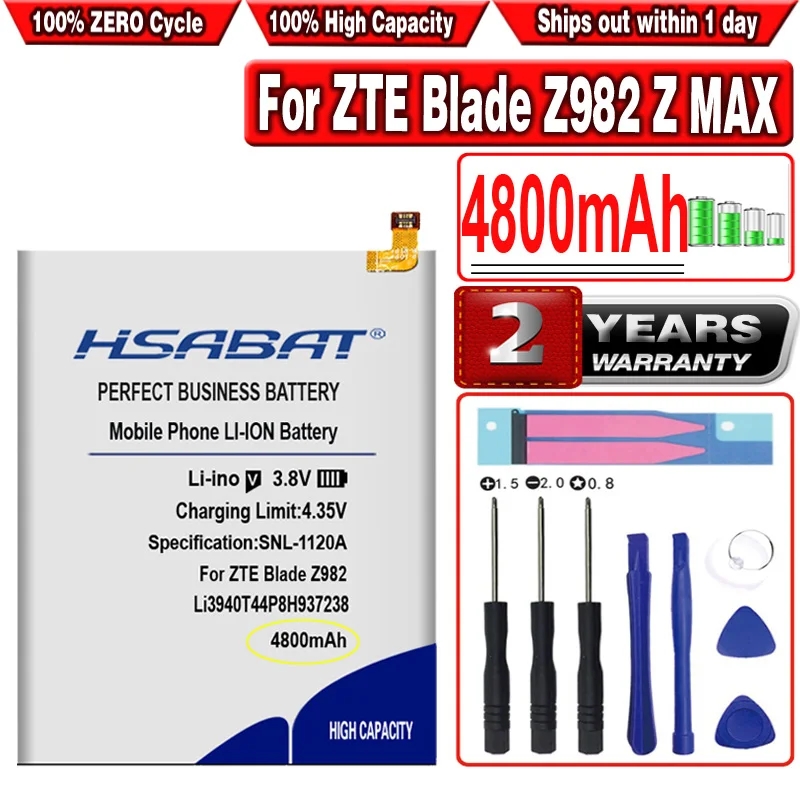 

HSABAT 4800mAh Li3940T44P8h937238 Battery for ZTE Blade ZMAX Z MAX Z982