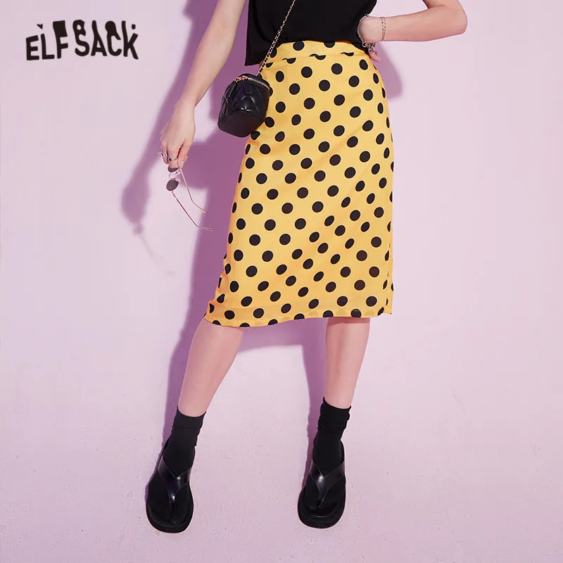 Женская юбка средней длины в горошек ELF SACK винтажная стиле Харадзюку Корейском
