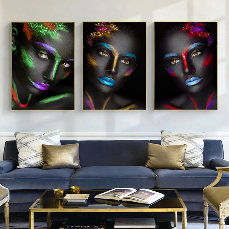 African Black Sexy Woman Oil Painting Wall Art Posters and Prints Makeup Girls Scandinavian Canvas Picture for Living Room Decor | Дом и сад
