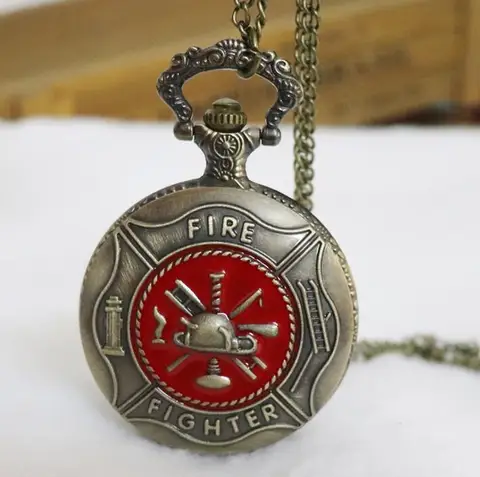 50 шт./лот Бронзовый пожарный кварцевые карманные часы с подвеской на ожерелье мужские подарочные часы на Рождество