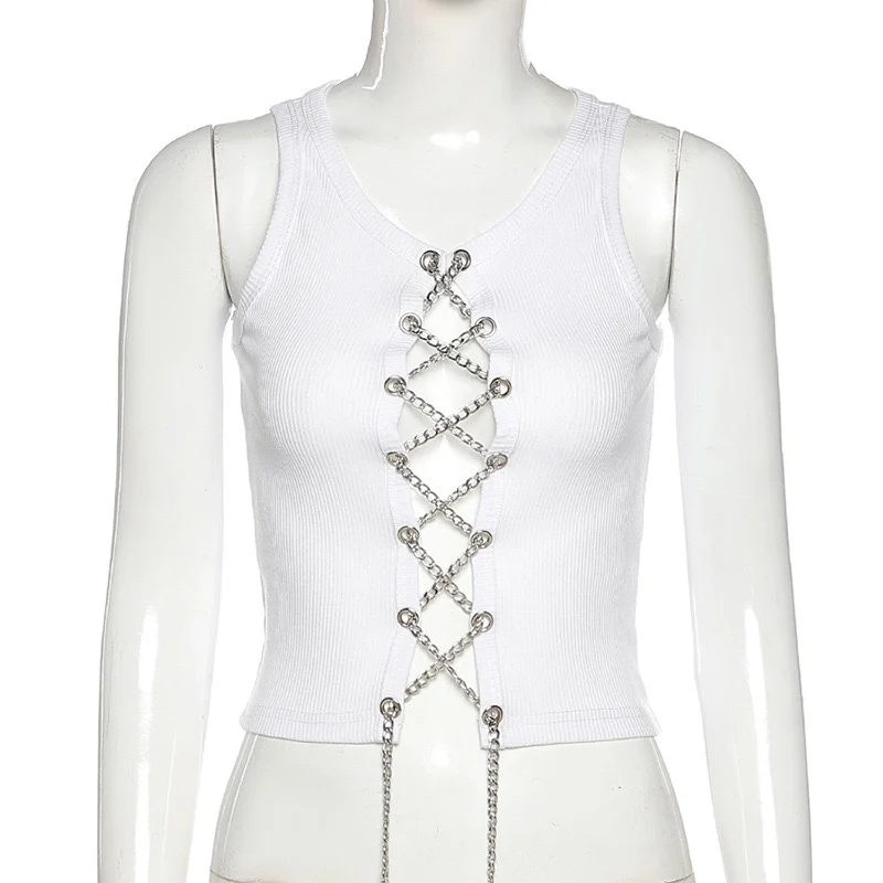 

Slim short vest women wear solid colors outside the trend of street chain vest women with hot girls tops