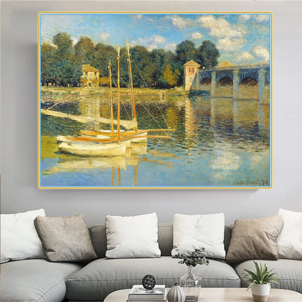 Citon Claude Monet《The Argenteuil Bridge》Canvas Art Oil Painting Artwork Picture Modern Wall Decor Home Living room Decoration | Дом и сад