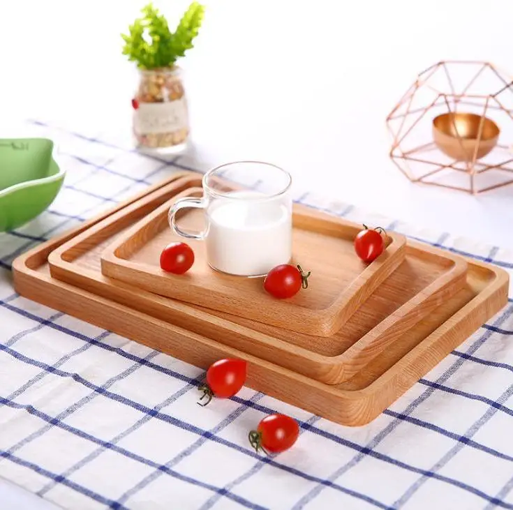 

New Japanese Wooden Diy Craft Breakfast Snack Bread Wood Plates Creative Square Tea Tray Western Food Table Dish Wholesale