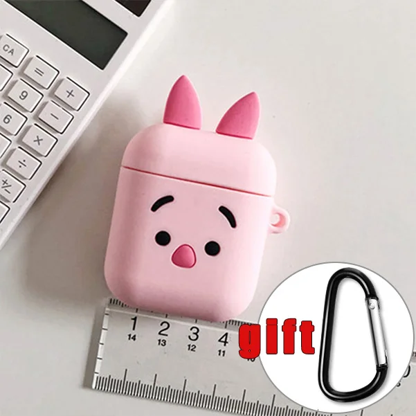 Piglet Чехол для AirPods с мультяшным рисунком, чехол для наушников для Apple Airpods 2, чехол для зарядки, защитные аксессуары, крючок карабина - Цвет: Piglet