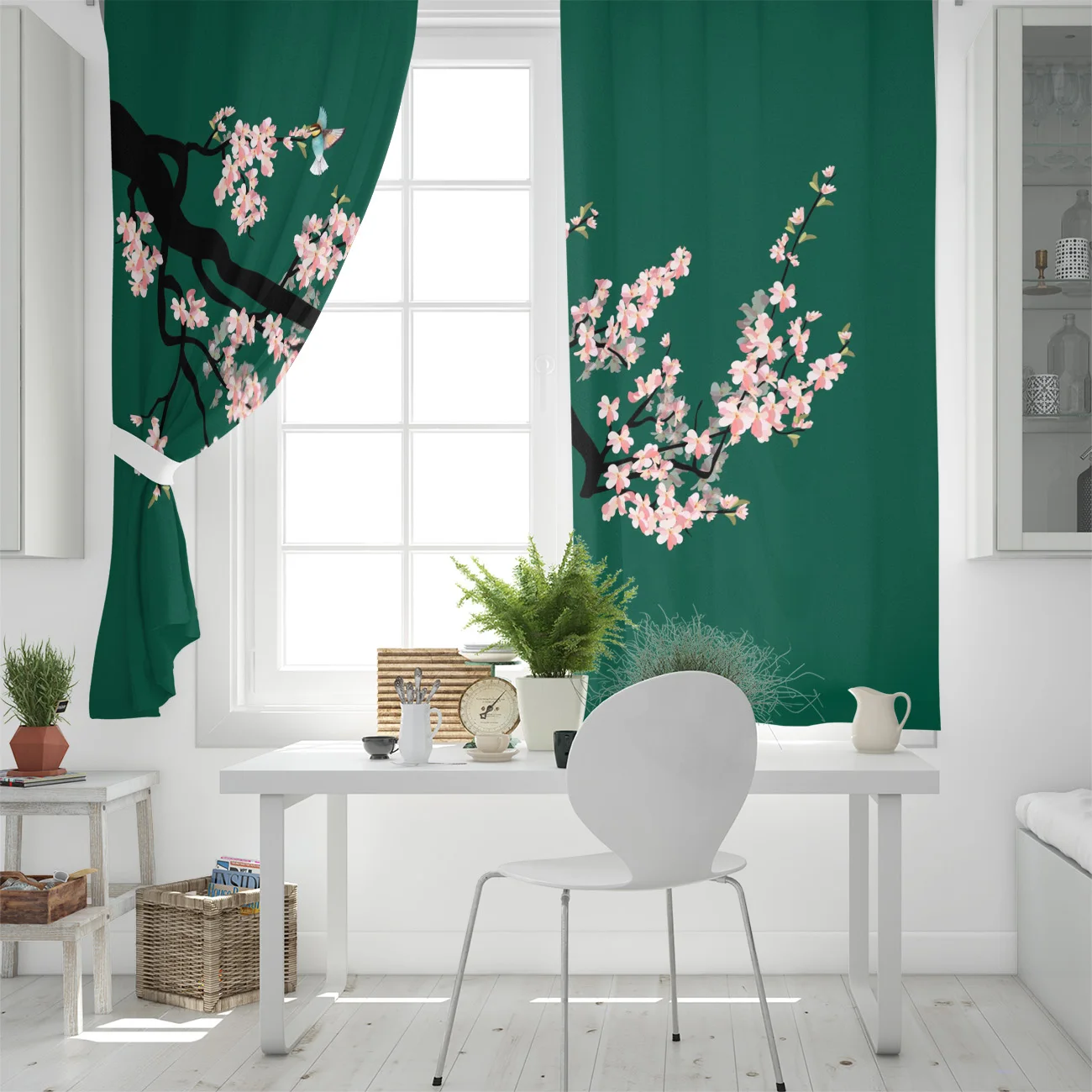 Весенние оконные шторы в китайском стиле с птичьими цветами для гостиной