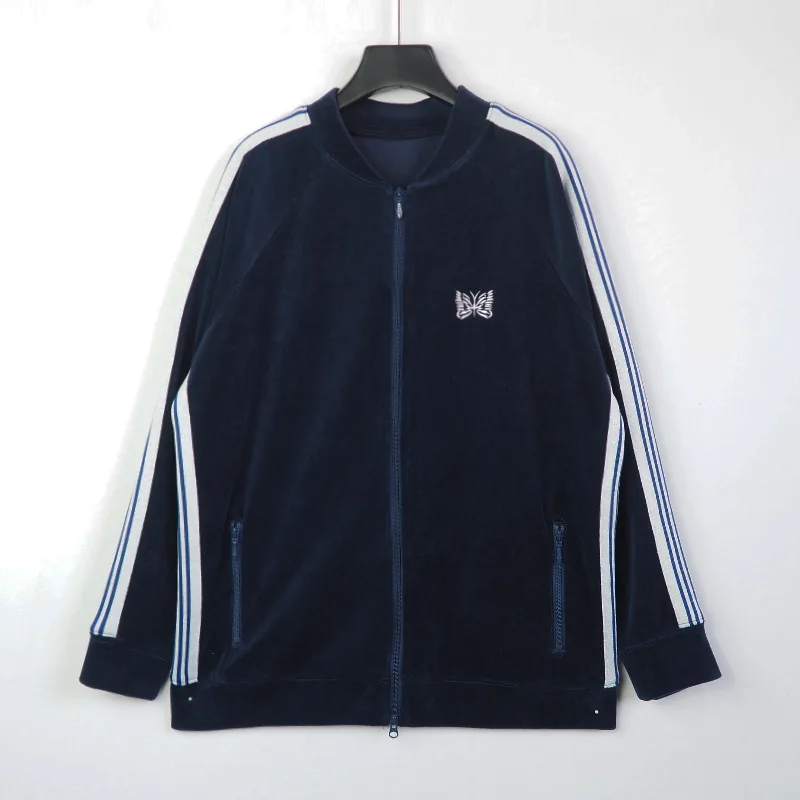 

2021FW Needles AWGE Jackets Men Women 1:1 Top Version Butterfly Embroidery AWGE Jacket Stripes NEEDLES Coats