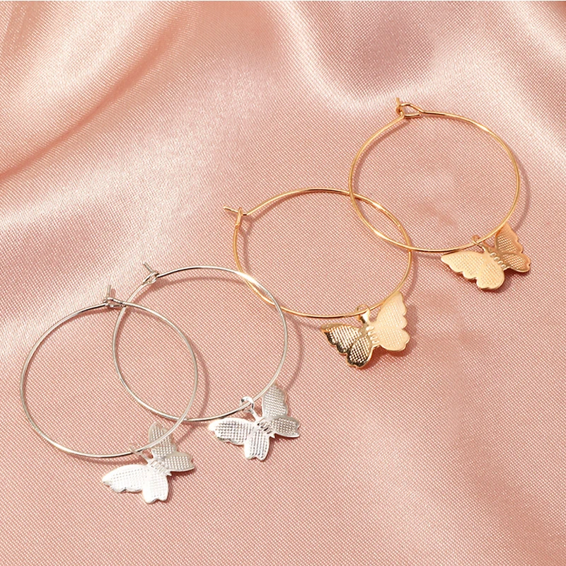 

DoreenBeads Fashion Pop Color Acrylic Butterfly Hoop Earrings For Women Accessories Gold Silver Color Circle Charms Gift