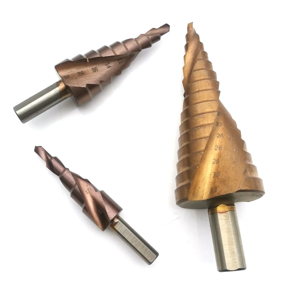 HSS Cone Step Drill Bit 4-12 4-20 4-32mm Titaniuml Coated cobalt alloy metal Drill Bit Wood Metal Hole Cutter Core Drill Bit Set