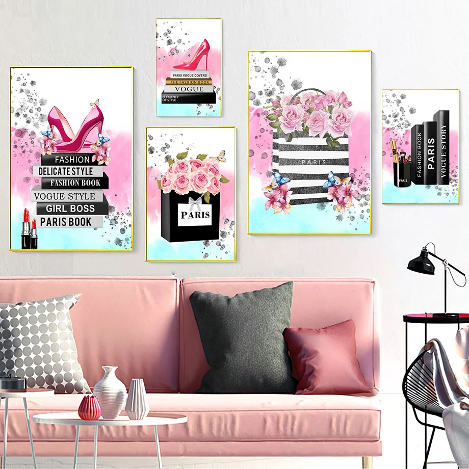 

Rose Butterfly Lipstick High Heels Book Wall Art Canvas Painting Nordic Posters And Prints Wall Pictures For Living Room Decor