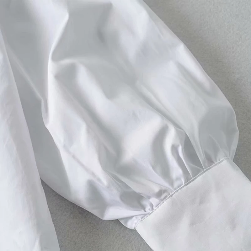 

Women's White Long Sleeve Casual Shirt Autumn 2021 Turn-down Collar Button Patchwork Pockets Design Loose Simple Lady Shirts