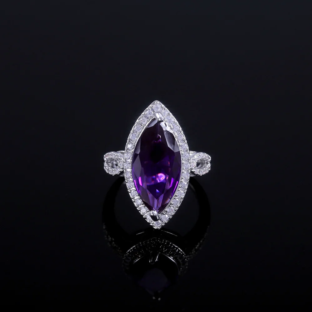 Huitan Роскошные блестящие кольца с фиолетовым камнем для вечеринки винтажные