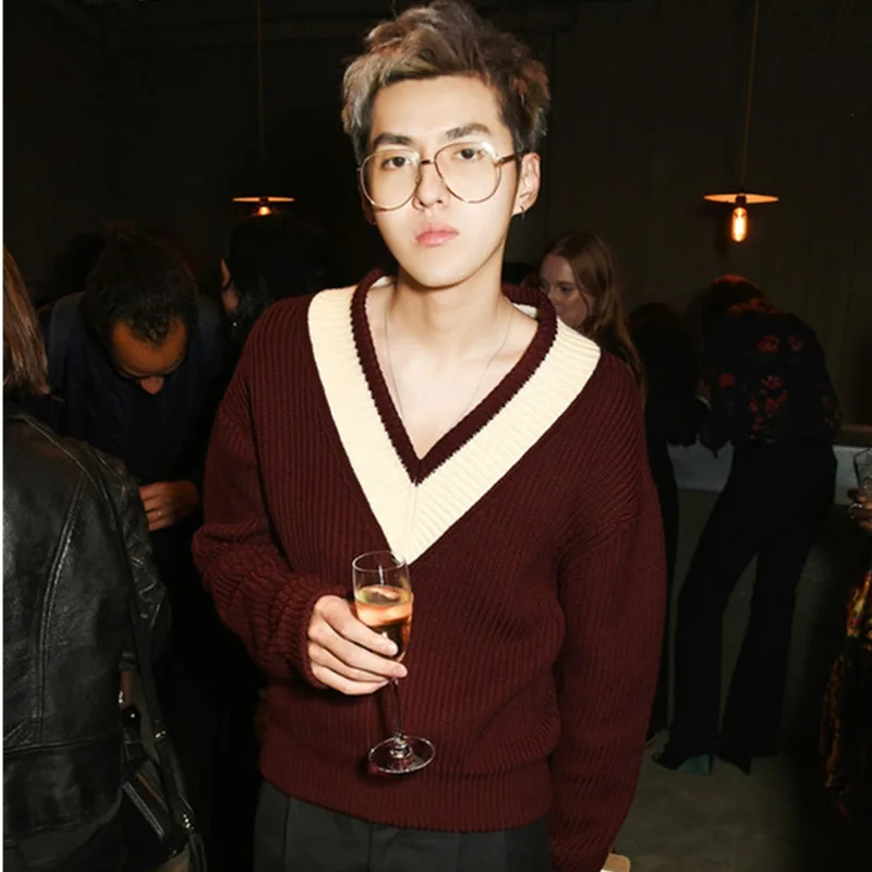 

Kpop EXO женский сексуальный вязаный свитер с v-образным вырезом, элегантный пуловер с длинными рукавами, топы для женщин на осень и зиму, теплые...