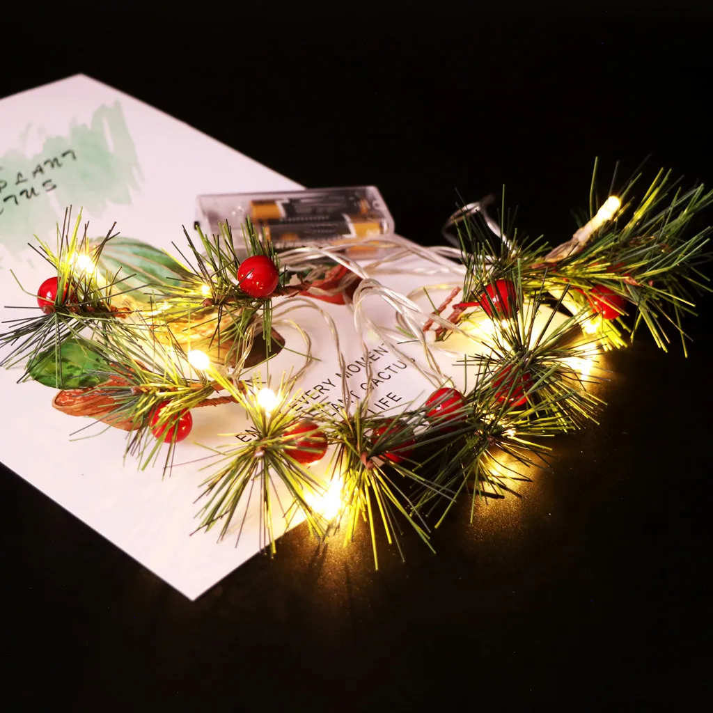 Christmas Decorations for Home Warm White Pine Cone Tree Branch Berry Light Strings Decorative Lights 10 LED 1.65M Ornament | Лампы и