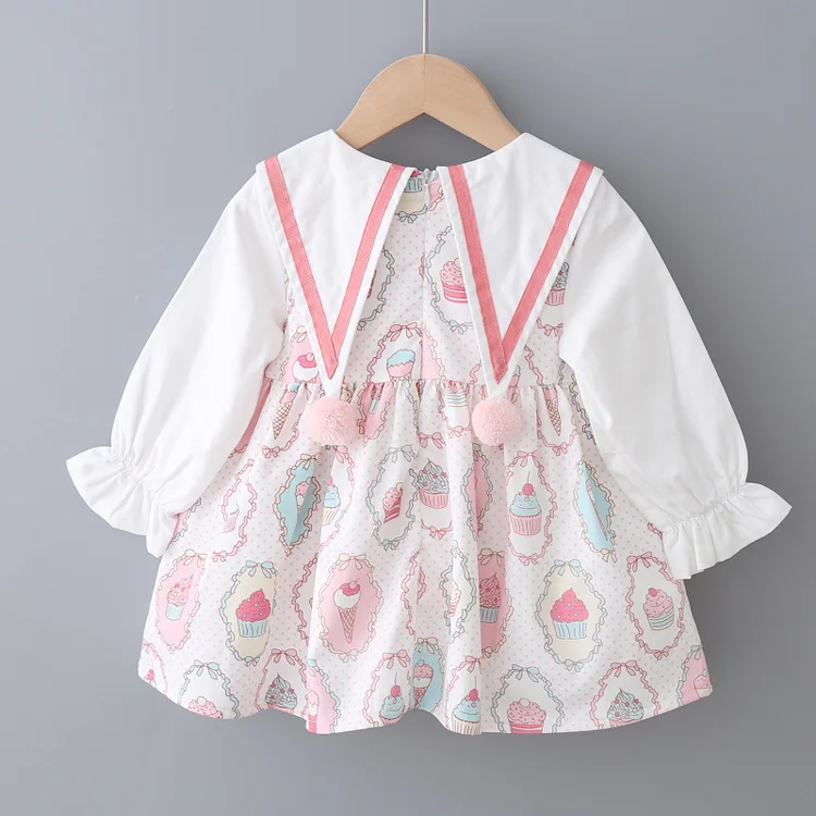 Детское Хлопковое платье с длинным рукавом принтом | Детская одежда и обувь