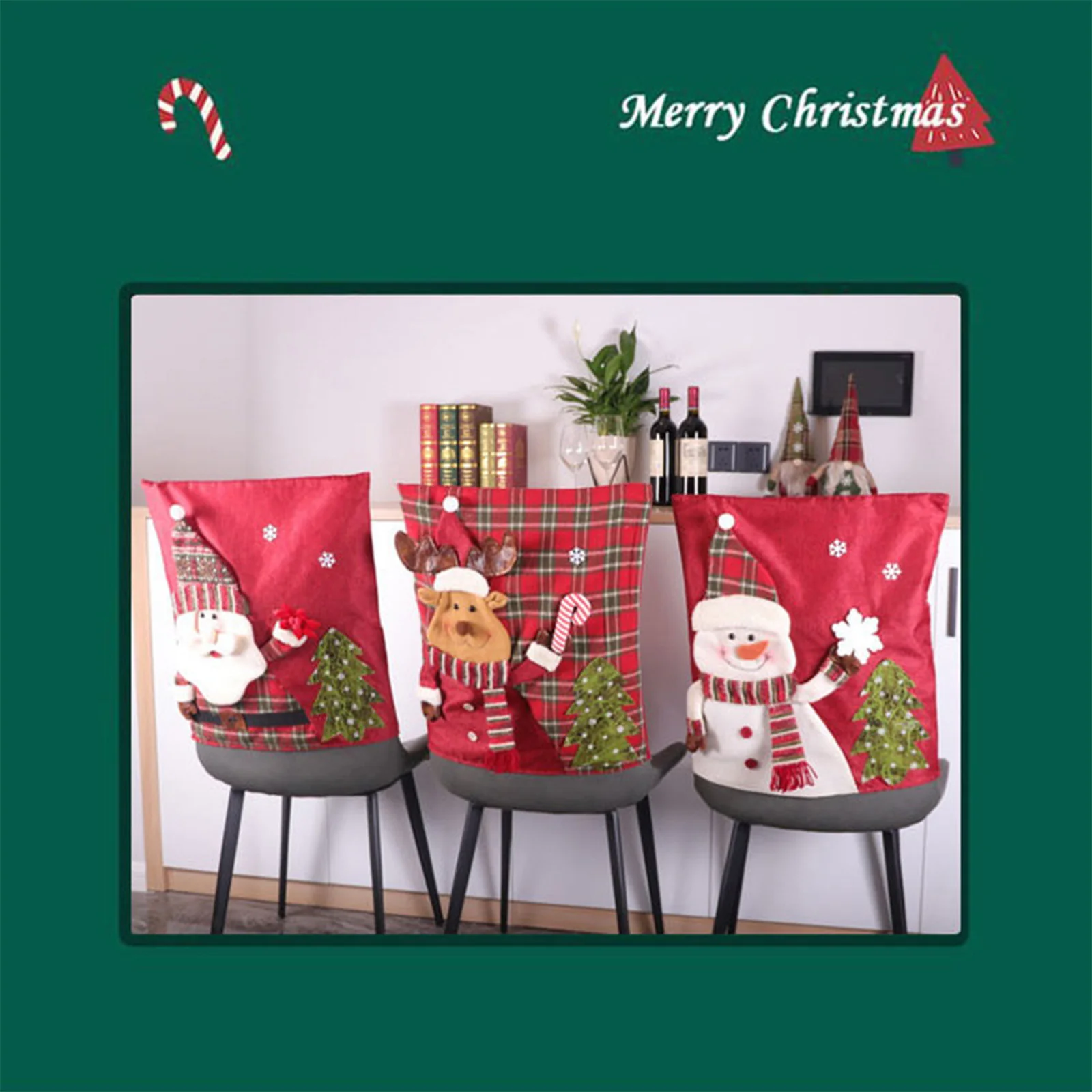 

Christmas Dinner Table Decoration Chair Cover Santa Claus Snowman Reindeer Dining Chair Slipcovers Xmas Party Decor Supplies