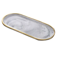 nordic style gold plated oval plate creative ceramic plate marbled western dish snack plate cake storage tray jewelry tray decor