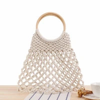 fashion diy shopping large capacity pure color hand woven fruits bag chaonvsen straw handmade cotton rope beach handbag