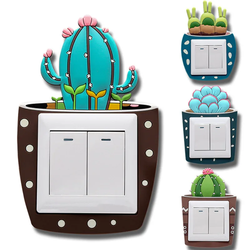 

New Plant Cactus Switch Protective Cover 3D Silicone Wall Sticker Switch Socket Luminous Decorative Sticker