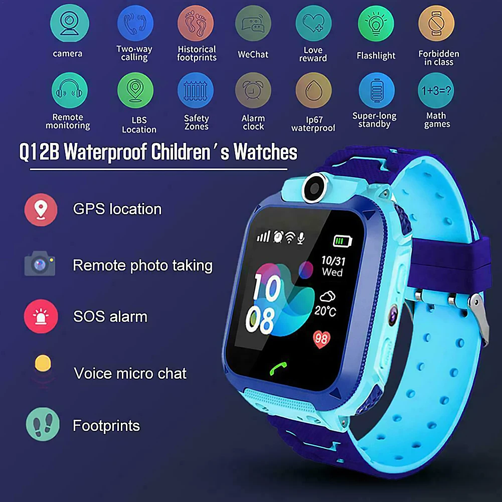 q12 kids smartwatch waterproof phone call watch sos anti lost tracker smart watch for children gift blue pink multi languages free global shipping