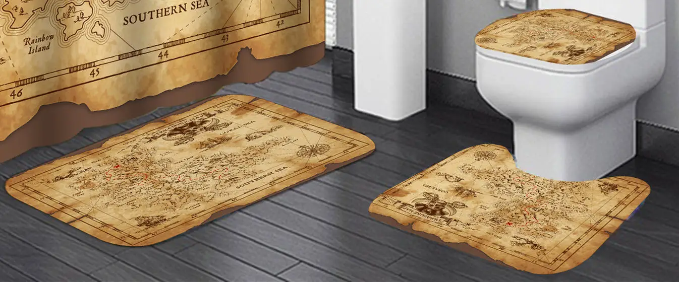 Винтажный фланелевый коврик для ванной с изображением пиратской карты коврики