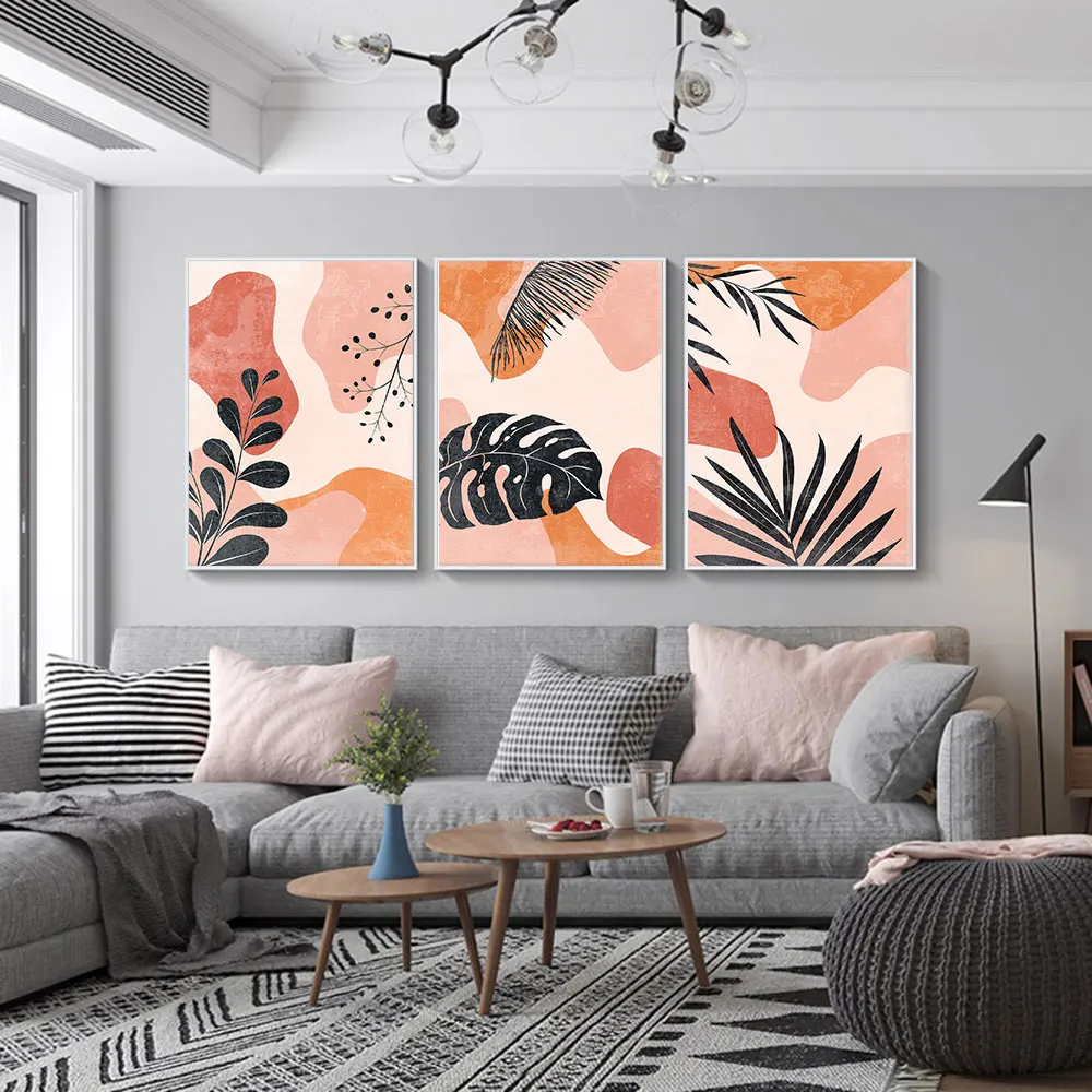 

Boho Leaf Poster Mid Century Terracotta Art Print Neutral Canvas Painting Minimalist Modern Wall Picture Living Room Home Decor
