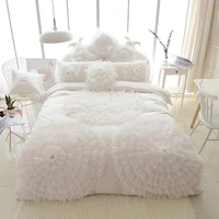 korean lace flower princess wedding white duvet cover bedspreads bed skirt pillowcases cotton home textile bedding set luxury