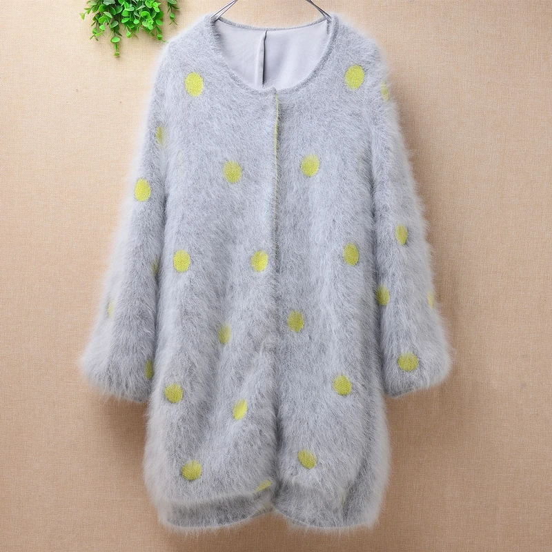 

female women clothing fashion Autumn Winter cardigan Mink Cashmere knitted long sleeves slim sweater angora fur jacket coat pull