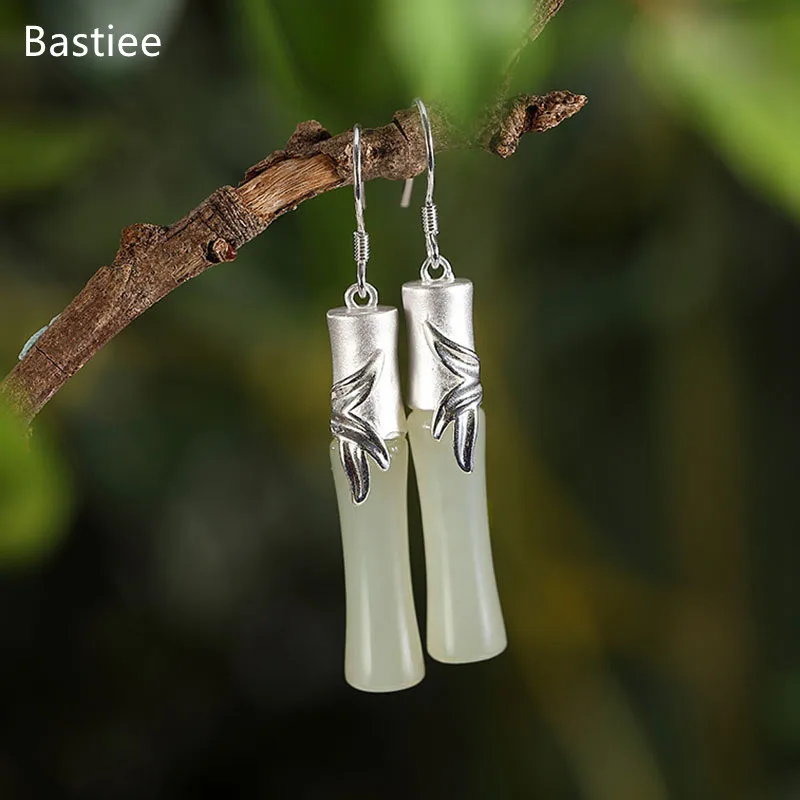 

Bastiee Ethnic Earings Fashion Jewelry 925 Sterling Silver Earrings Gifts For Women Drop Earrings Vintage Jade Silver