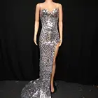 Новинка 2020, женское блестящее длинное серебристое платье с зеркальным хвостом, вечернее платье для празднования дня рождения, блестящие платья для бара и певицы