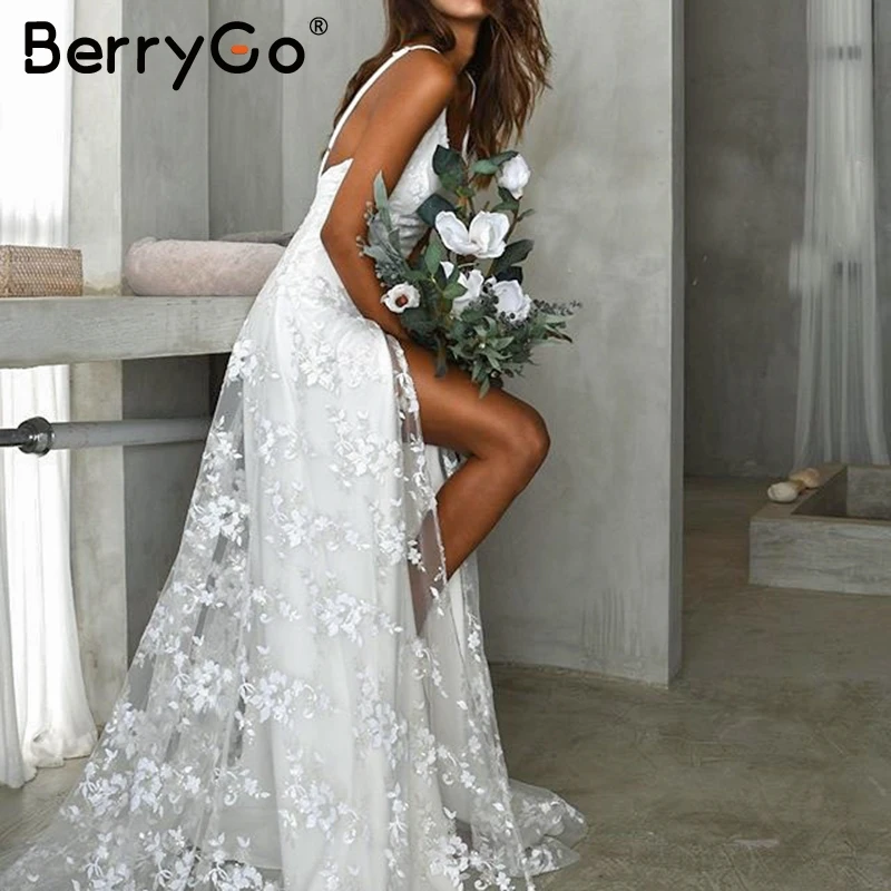 BerryGo сексуальное Сетчатое платье с открытой спиной женское элегантное кружевное