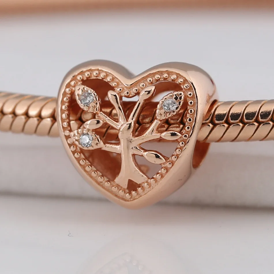 

Authentic S925 Bead Openwork Family Heritage Charm for Women Bracelet Bangle DIY Jewelry Rose & Clear CZ