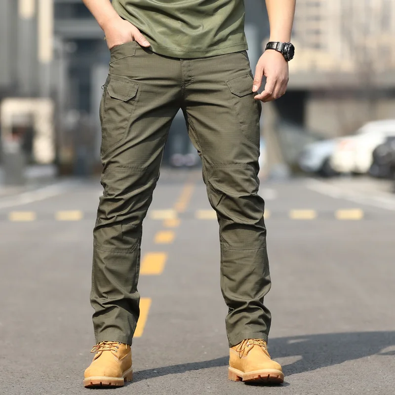 

Mens Straight Pants Spring Autumn Casual Solid Cargo Camouflage Pants Male Overalls Outdoor Multi-pocket Zipper-fly Men Clothing