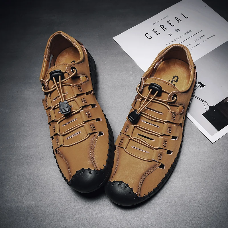 Wujie Leather Men's Casual Shoes Luxury Brand Fashion Loafers Flat Black Breathable Non-slip Hollow Driving Shoes-45 | Обувь