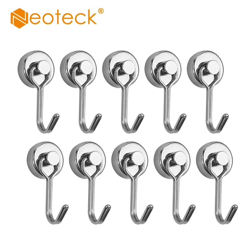 Neoteck 10 Pcs Swivel Swing Powerful Magnetic Hooks Neodymium Magnet Hooks Wall Holder Ceiling Fridge Storage Hold Up 15kg