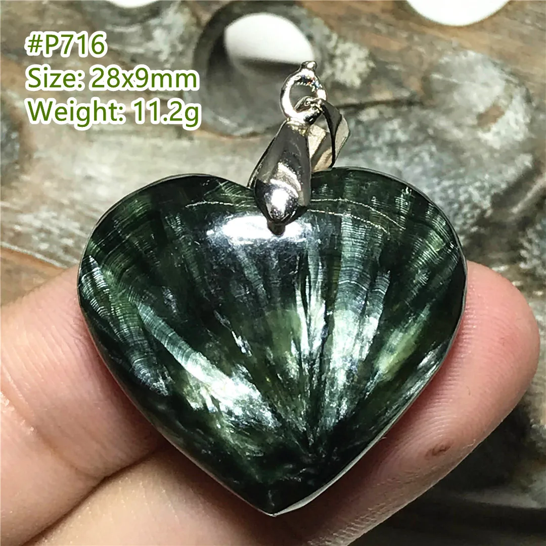 

Natural Green Seraphinite Pendant Jewelry For Women Men Healing Wealth Gift Crystal Silver 28x9mm Beads Stone Gemstone AAAAA