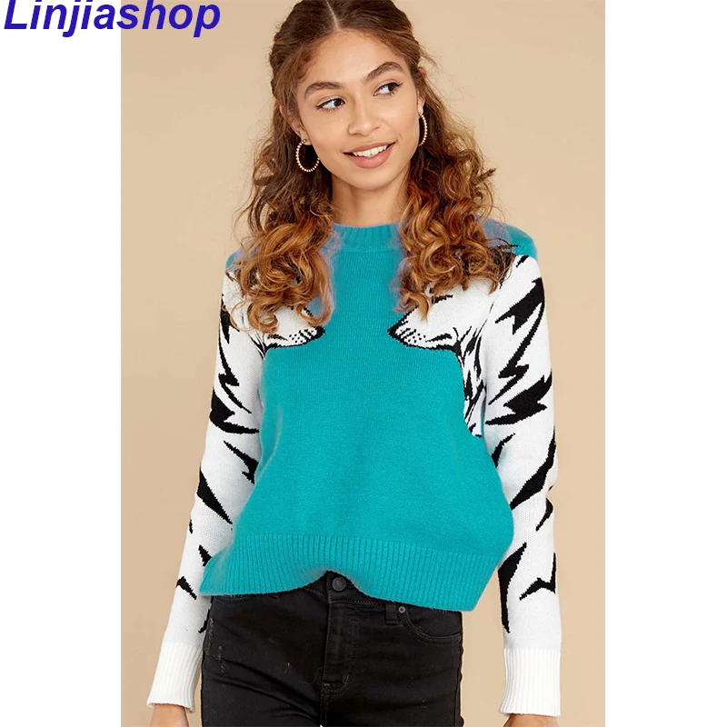 

Женский трикотажный укороченный свитер с леопардовым принтом, вязаные свитера с длинным рукавом, пуловеры, свободный джемпер на осень-весн...