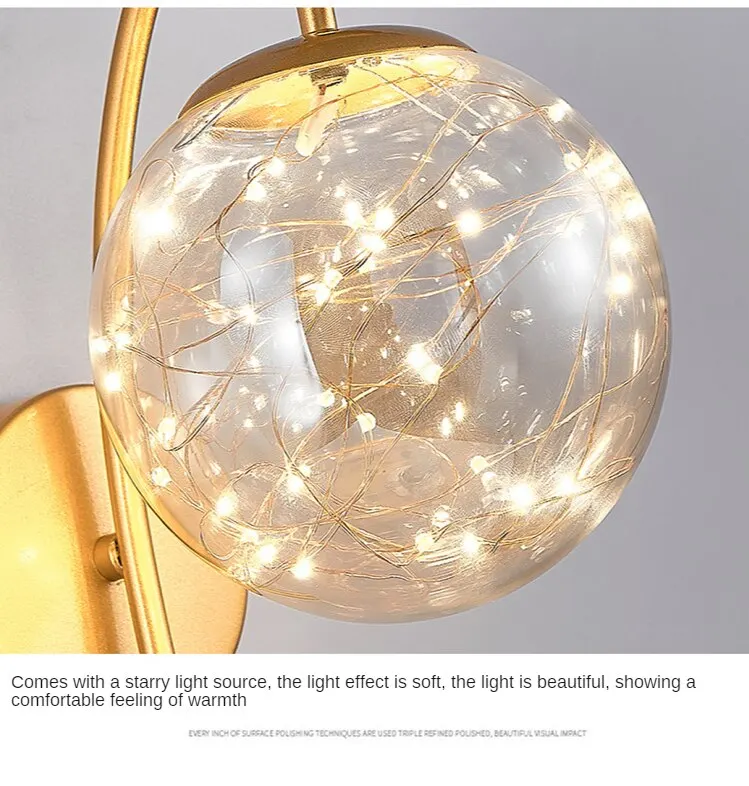 

Nordic Gold Modern LED Wall Lamp Lighting Fixture Glass Ball sconces Living Bedside Bedroom Child Drop Indoor Decoration Light