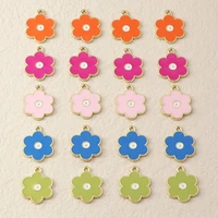 20pcslot color 6 petals flower drop oil enamel pendant charms for woman girls bracelet necklace jewelry making diy 1618mm