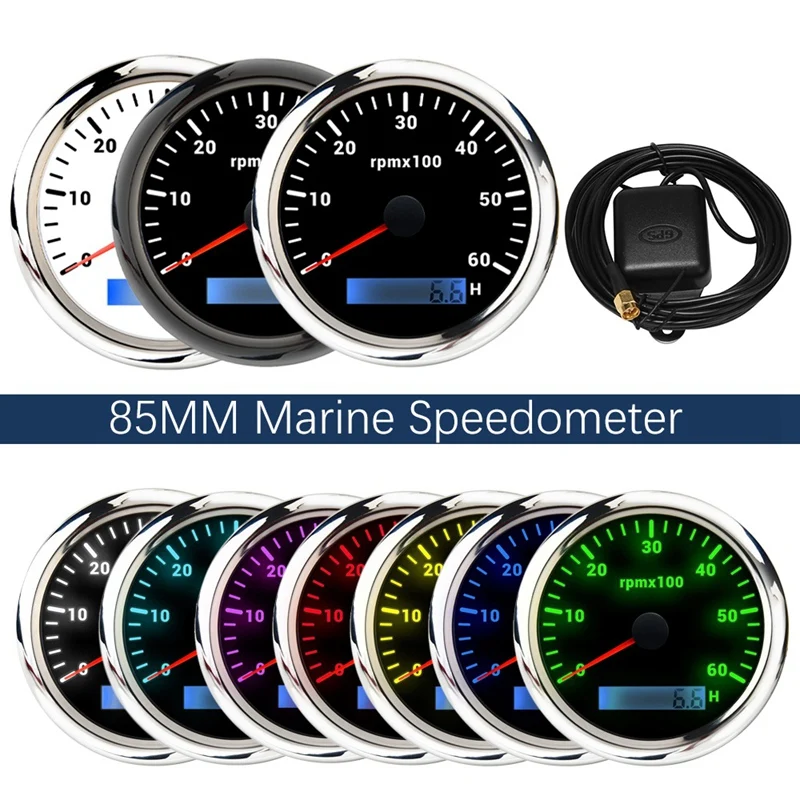 

85MM Marine Speedometer 0-6000/RPM Speedometer 7-Color Backlight Digital Odometer for Yachts Boats