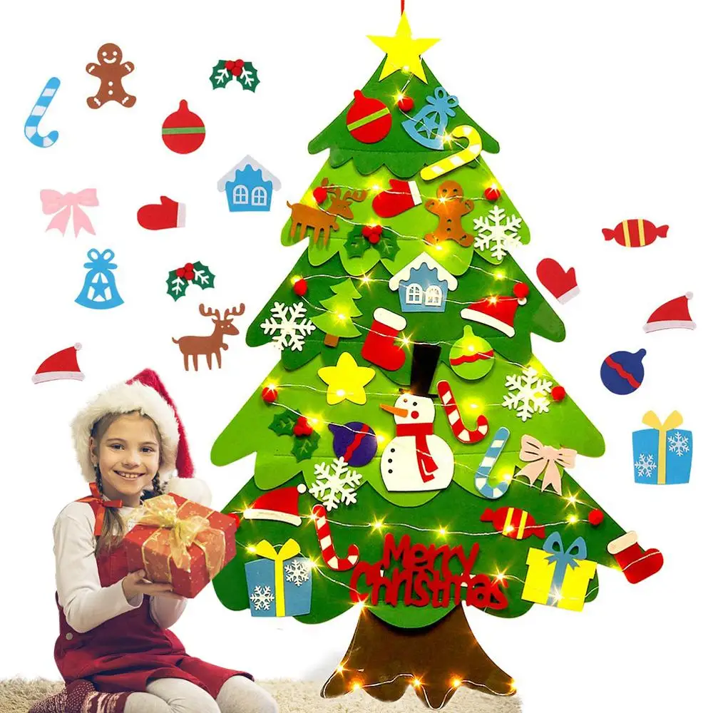 

Felt Christmas Tree DIY Soft Christmas Tree with Ornaments and String Light Christma decorations Santa Claus Xmas Tree