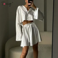 tossy new satin skirt and top set for women cute two piece dress set sexy party holiday club matching sets vestidos 2022