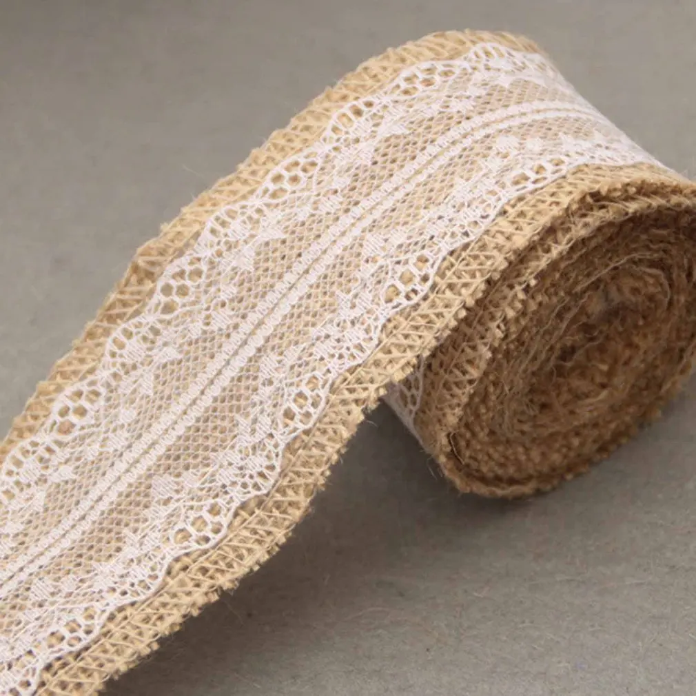 

Artistic Jute Burlap Rolls Hessian Ribbon With Lace Vintage Rustic Wedding Decoration Ornament Burlap Wedding Favor