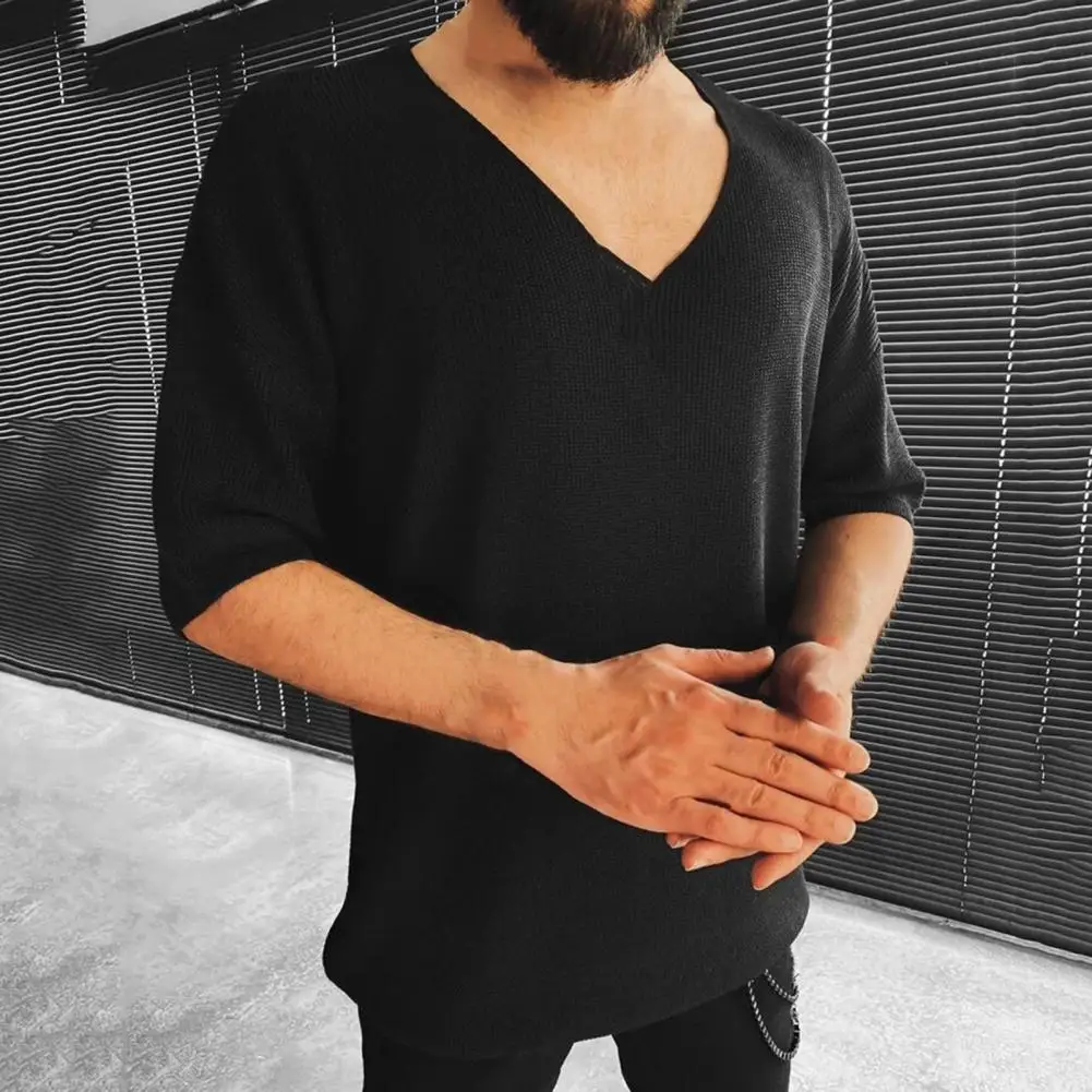 Мужской повседневный трикотажный свитер однотонные джемперы с коротким рукавом