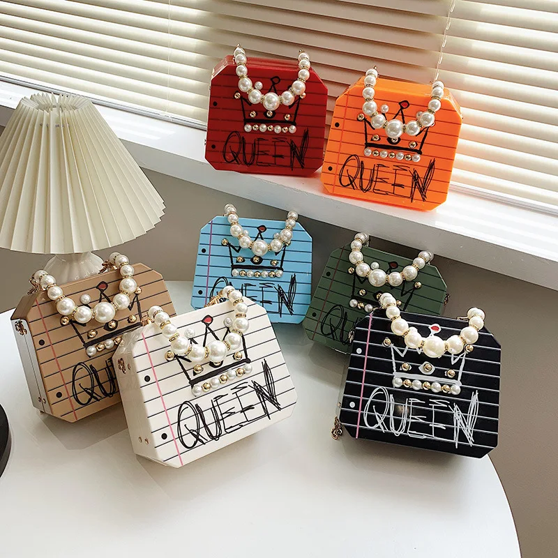 

Fashion Handbags for Women 2021 New Luxury Shoulder Bag Woman Chain Graffiti Box Hard Shell Square Pearl Women's Baguette Bag