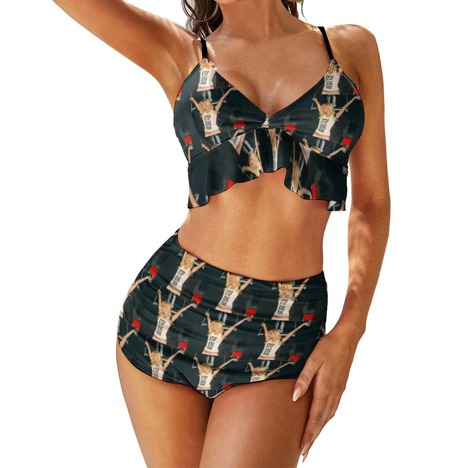 

Paris Hilton Bikini Swimsuit High Cut Cheap Pattern Swimwear Arena 2 Piece Teenage Bathing Suit