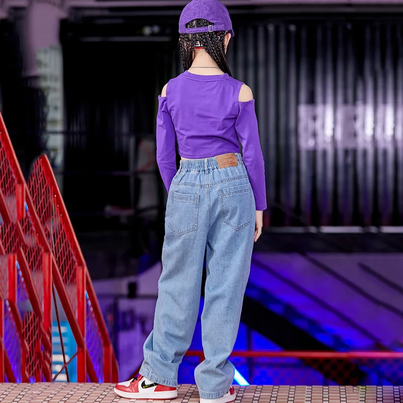 

Jazz Dance Costumes Children'S Hip Hop Street Dance Suits Girls Modern Clothes Fashion Off-The-Shoulder Tops Jeans DNV13598