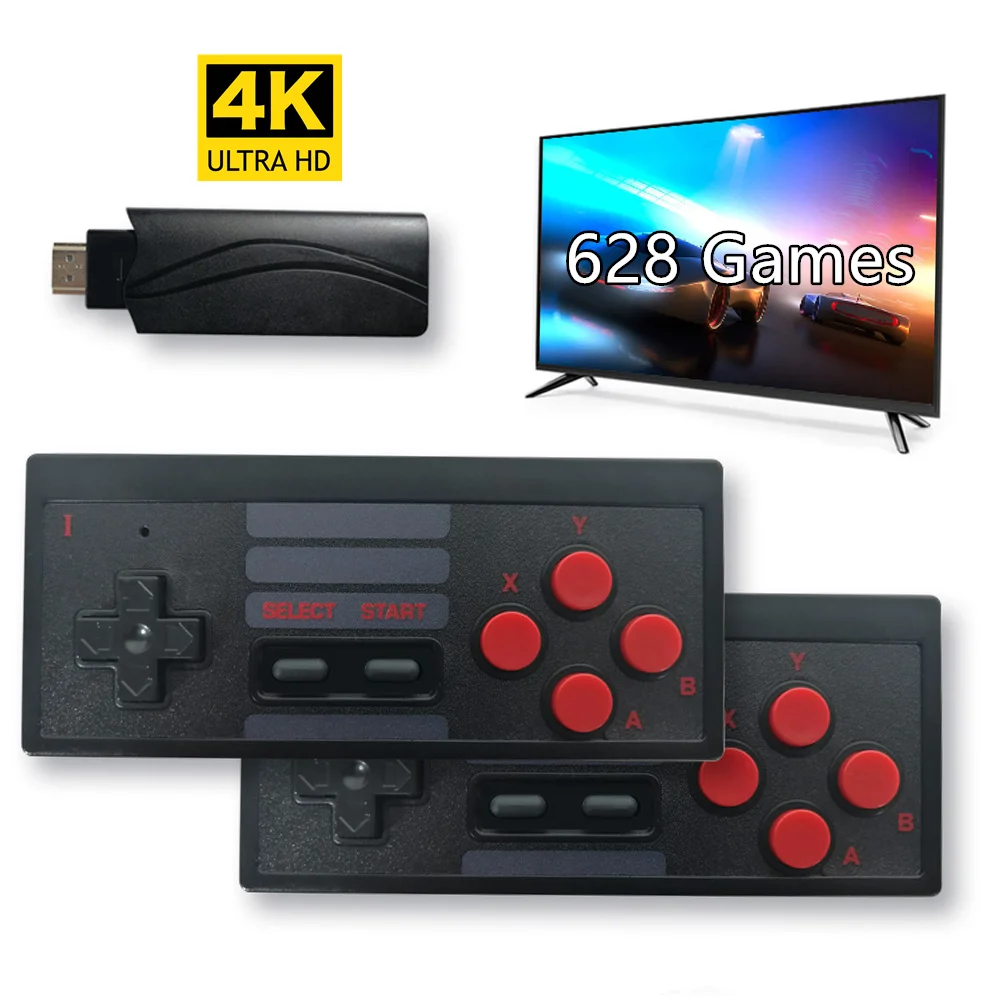 

8Bit 4K Video Game Console Built in 628 Classic Games Retro TV Console Box Wireless Controller HD-compatible Output for 2 Player