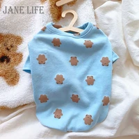 bear printed dog clothes poodle summer sunscreen clothes blue puppy pullover pet t shirt breathable pet dog clothes