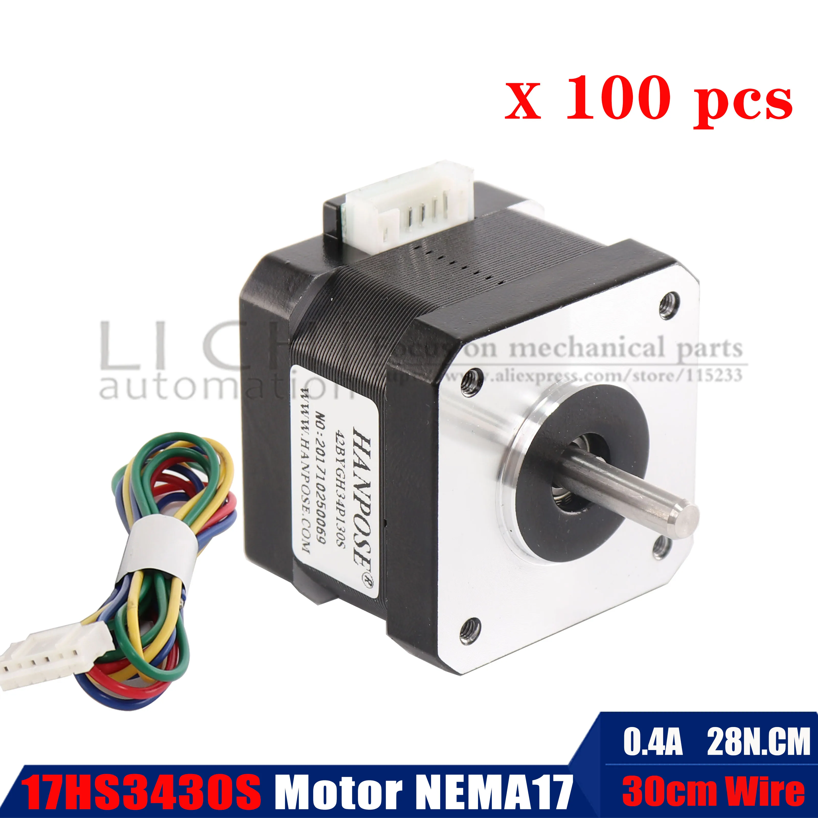 100 шт 42BYGH Nema17 шаговый двигатель 42 Мотор 34 мм 0.4A 28N.CM 17HS3430S для 3D принтера монитора